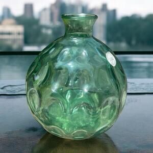 Vidrious San Miguel Sea Glass Green Colored Bulbous Vase Thumb Print W/ Sticker